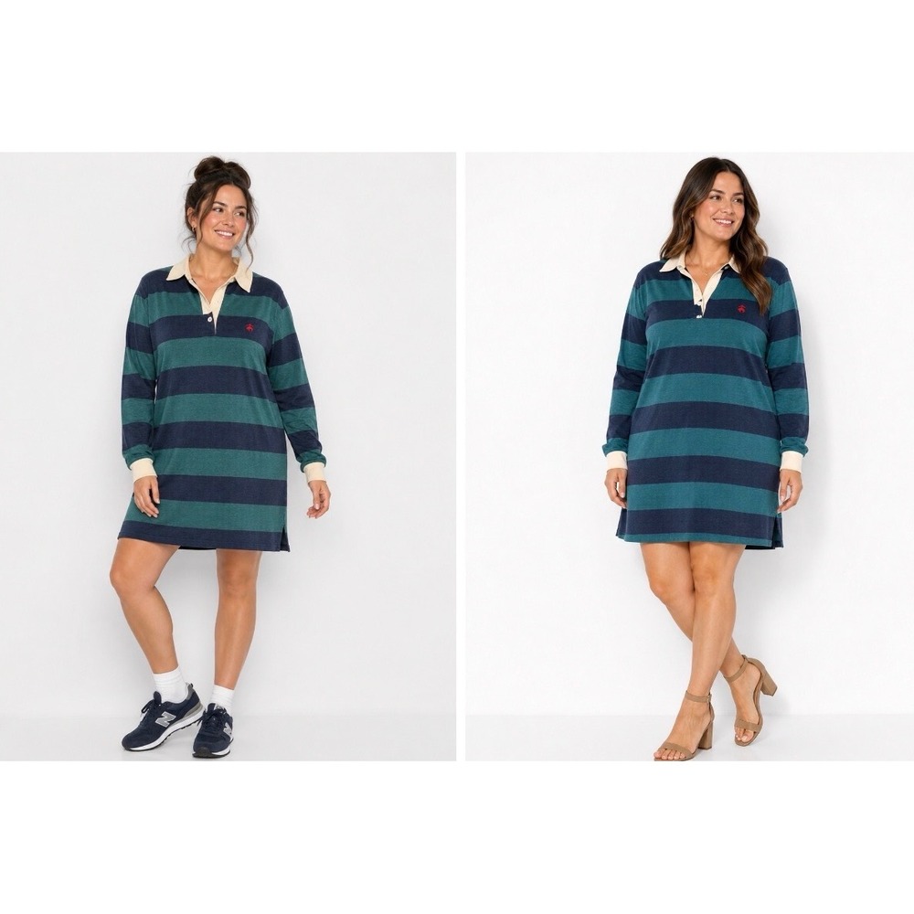 Brooks Brothers Supima Cotton Stripe Rugby Dress Navy Green Preppy School Office